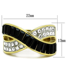 Load image into Gallery viewer, Womens Rings Two-Tone IP Gold (Ion Plating) 316L Stainless Steel Ring with Top Grade Crystal in Jet TK1577 - Jewelry Store by Erik Rayo
