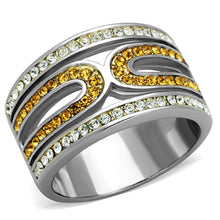 Load image into Gallery viewer, Womens Rings Two-Tone IP Gold (Ion Plating) 316L Stainless Steel Ring with Top Grade Crystal in Topaz TK1555 - Jewelry Store by Erik Rayo
