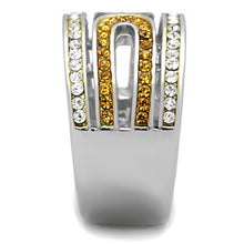 Load image into Gallery viewer, Womens Rings Two-Tone IP Gold (Ion Plating) 316L Stainless Steel Ring with Top Grade Crystal in Topaz TK1555 - Jewelry Store by Erik Rayo
