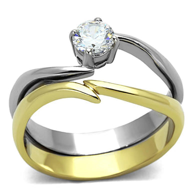 Womens Rings Two-Tone IP Gold (Ion Plating) Stainless Steel Ring with AAA Grade CZ in Clear TK1092 - Jewelry Store by Erik Rayo