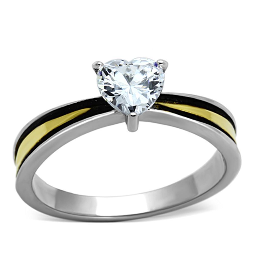 Womens Rings Two-Tone IP Gold (Ion Plating) Stainless Steel Ring with AAA Grade CZ in Clear TK1283 - Jewelry Store by Erik Rayo