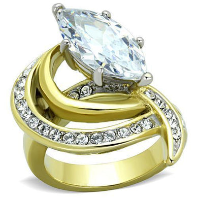 Womens Rings Two-Tone IP Gold (Ion Plating) Stainless Steel Ring with AAA Grade CZ in Clear TK1546 - Jewelry Store by Erik Rayo