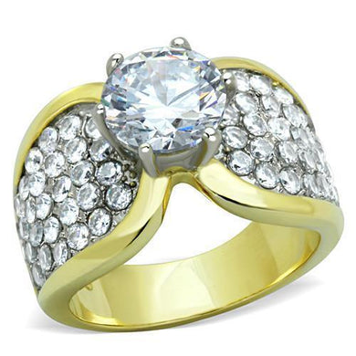 Womens Rings Two-Tone IP Gold (Ion Plating) Stainless Steel Ring with AAA Grade CZ in Clear TK1547 - Jewelry Store by Erik Rayo