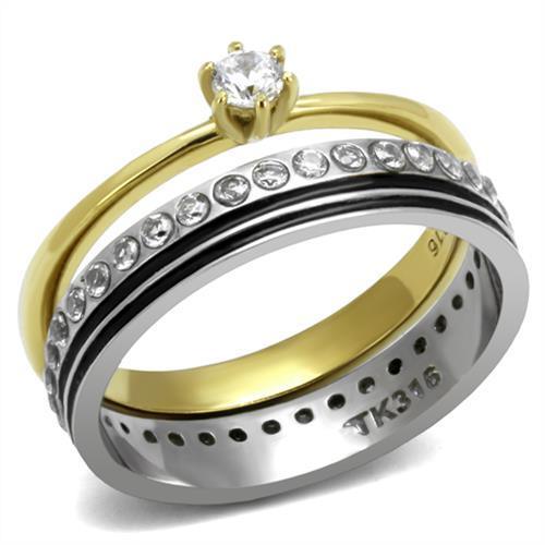 Womens Rings Two-Tone IP Gold (Ion Plating) Stainless Steel Ring with AAA Grade CZ in Clear TK3108 - Jewelry Store by Erik Rayo