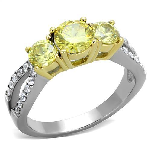 Womens Rings Two-Tone IP Gold (Ion Plating) Stainless Steel Ring with AAA Grade CZ in Topaz TK1795 - ErikRayo.com