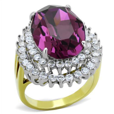 Womens Rings Two-Tone IP Gold (Ion Plating) Stainless Steel Ring with Top Grade Crystal in Amethyst TK1892 - Jewelry Store by Erik Rayo