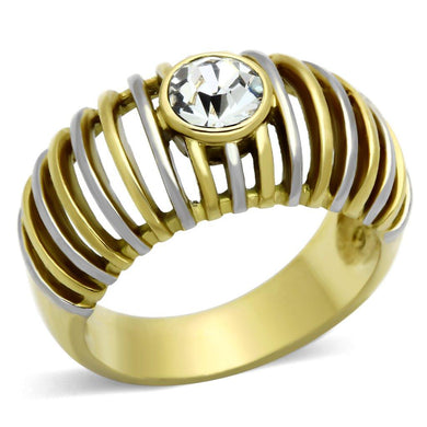 Womens Rings Two-Tone IP Gold (Ion Plating) Stainless Steel Ring with Top Grade Crystal in Clear TK1095 - Jewelry Store by Erik Rayo