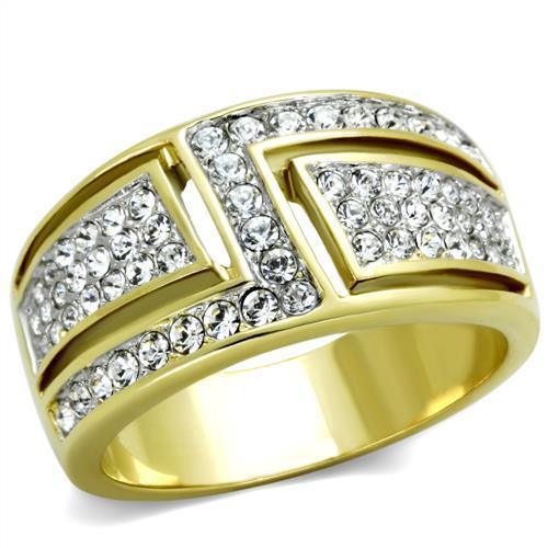 Womens Rings Two-Tone IP Gold (Ion Plating) Stainless Steel Ring with Top Grade Crystal in Clear TK1845 - Jewelry Store by Erik Rayo
