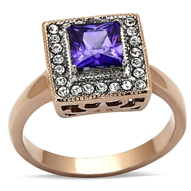 Womens Rings Two-Tone IP Rose Gold 316L Stainless Steel Ring with AAA Grade CZ in Tanzanite TK1162 - Jewelry Store by Erik Rayo