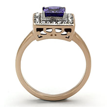 Load image into Gallery viewer, Womens Rings Two-Tone IP Rose Gold 316L Stainless Steel Ring with AAA Grade CZ in Tanzanite TK1162 - Jewelry Store by Erik Rayo
