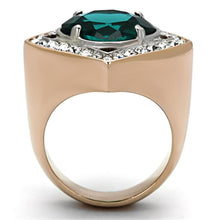 Load image into Gallery viewer, Womens Rings Two-Tone IP Rose Gold 316L Stainless Steel Ring with Glass in Blue Zircon TK1160 - Jewelry Store by Erik Rayo
