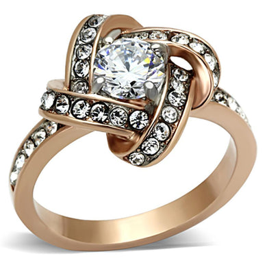 Womens Rings Two-Tone IP Rose Gold Stainless Steel Ring with AAA Grade CZ in Clear TK1166 - Jewelry Store by Erik Rayo