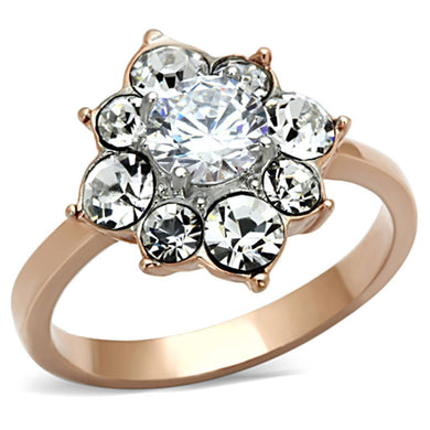 Womens Rings Two-Tone IP Rose Gold Stainless Steel Ring with AAA Grade CZ in Clear TK1168 - Jewelry Store by Erik Rayo