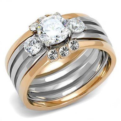 Womens Rings Two-Tone IP Rose Gold Stainless Steel Ring with AAA Grade CZ in Clear TK3212 - Jewelry Store by Erik Rayo