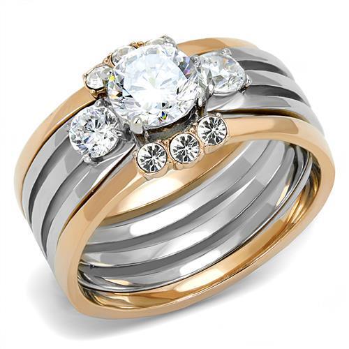 Womens Rings Two-Tone IP Rose Gold Stainless Steel Ring with AAA Grade CZ in Clear TK3212 - Jewelry Store by Erik Rayo