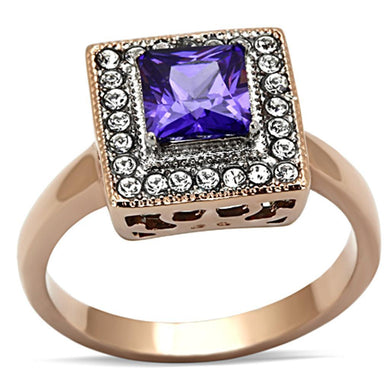 Womens Rings Two-Tone IP Rose Gold Stainless Steel Ring with AAA Grade CZ in Tanzanite TK1162 - Jewelry Store by Erik Rayo