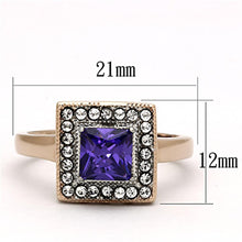 Load image into Gallery viewer, Womens Rings Two-Tone IP Rose Gold Stainless Steel Ring with AAA Grade CZ in Tanzanite TK1162 - Jewelry Store by Erik Rayo
