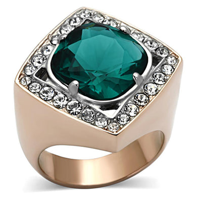 Womens Rings Two-Tone IP Rose Gold Stainless Steel Ring with Glass in Blue Zircon TK1160 - Jewelry Store by Erik Rayo