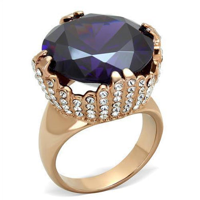 Womens Rose Gold Ring Anillo Para Mujer y Ninos Unisex Kids 316L Stainless Steel Ring with AAA Grade CZ in Amethyst Carpi - Jewelry Store by Erik Rayo