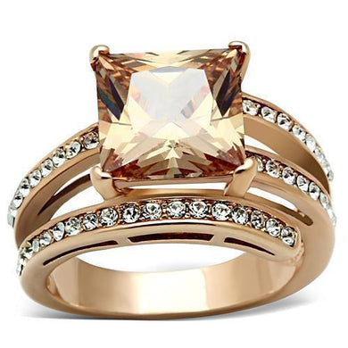 Womens Rose Gold Ring Anillo Para Mujer y Ninos Unisex Kids 316L Stainless Steel Ring with AAA Grade CZ in Champagne Rimini - Jewelry Store by Erik Rayo