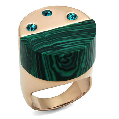 Womens Rose Gold Ring Anillo Para Mujer y Ninos Unisex Kids 316L Stainless Steel Ring with Synthetic Malachite in Emerald Forza - Jewelry Store by Erik Rayo