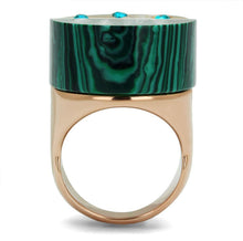 Load image into Gallery viewer, Womens Rose Gold Ring Anillo Para Mujer y Ninos Unisex Kids 316L Stainless Steel Ring with Synthetic Malachite in Emerald Forza - Jewelry Store by Erik Rayo
