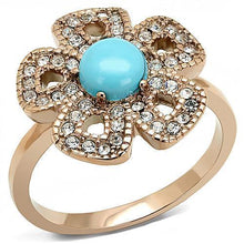 Load image into Gallery viewer, Womens Rose Gold Ring Anillo Para Mujer y Ninos Unisex Kids 316L Stainless Steel Ring with Synthetic Turquoise in Sea Blue Lanciano - Jewelry Store by Erik Rayo
