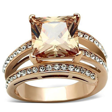 Womens Rose Gold Ring Anillo Para Mujer Stainless Steel Ring with AAA Grade CZ in Champagne Rimini - Jewelry Store by Erik Rayo