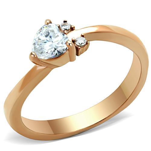 Womens Rose Gold Ring Anillo Para Mujer Stainless Steel Ring with AAA Grade CZ in Clear Aquino - Jewelry Store by Erik Rayo
