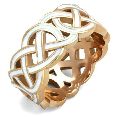 Womens Rose Gold Ring Anillo Para Mujer Stainless Steel Ring with Epoxy in White Caserta - Jewelry Store by Erik Rayo
