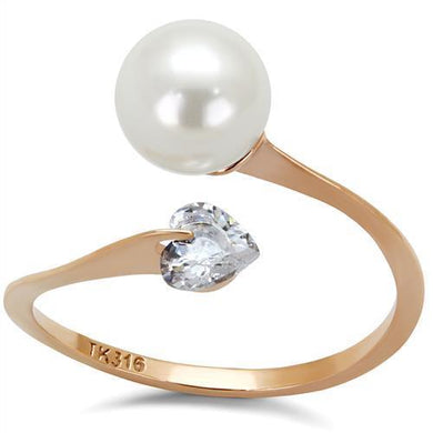 Womens Rose Gold Ring Anillo Para Mujer Stainless Steel Ring with Synthetic Pearl in White Sarno - Jewelry Store by Erik Rayo