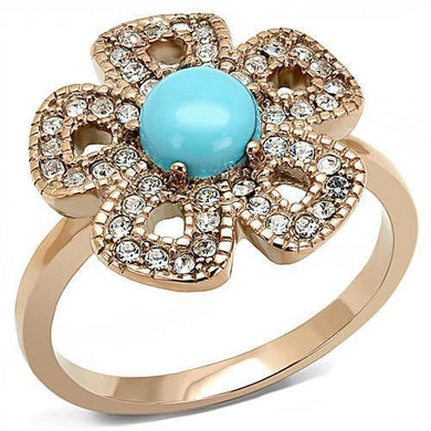 Rose Gold Rings for Women Anillo Para Mujer Stainless Steel Ring with Synthetic Turquoise in Sea Blue Lanciano - Jewelry Store by Erik Rayo