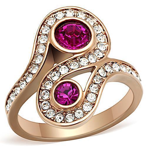 Womens Rose Gold Ring Anillo Para Mujer Stainless Steel Ring with Top Grade Crystal in Fuchsia Formia - Jewelry Store by Erik Rayo