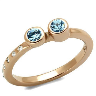 Womens Rose Gold Ring Anillo Para Mujer Stainless Steel Ring with Top Grade Crystal in Sea Blue Amalfi - Jewelry Store by Erik Rayo