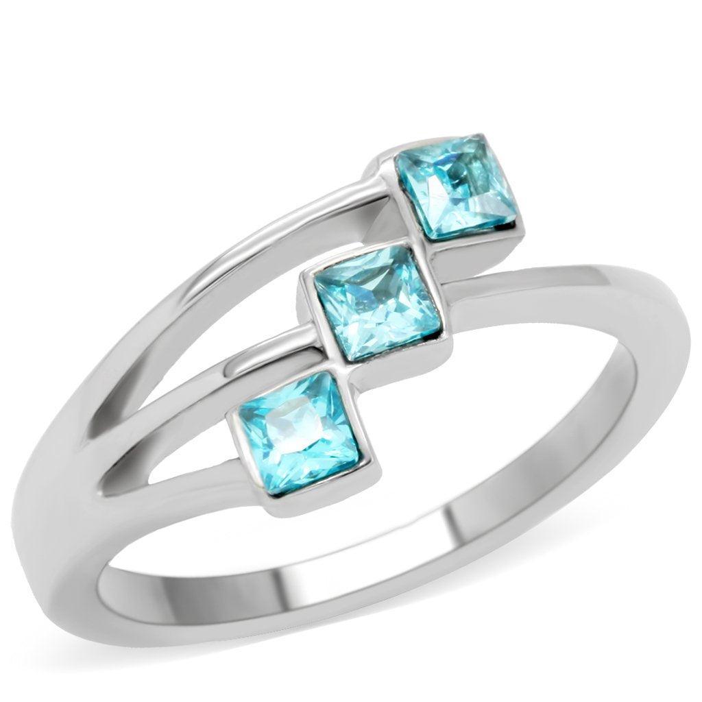Womens Silver Aquamarine Ring Anillo Para Mujer y Ninos Unisex Kids 316L Stainless Steel Ring in Sea Blue Molfetta - Jewelry Store by Erik Rayo