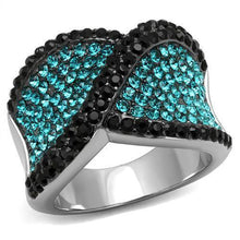 Load image into Gallery viewer, Womens Silver Blue Black Ring Anillo Para Mujer y Ninos Kids Stainless Steel Ring with Top Grade Crystal in Blue Zircon - Jewelry Store by Erik Rayo

