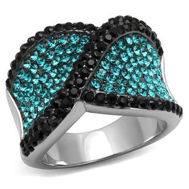 Womens Silver Blue Black Ring Anillo Para Mujer Stainless Steel Ring with Top Grade Crystal in Blue Zircon - Jewelry Store by Erik Rayo