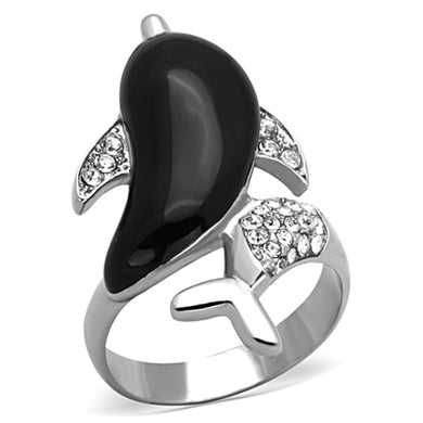 Womens Silver Dolphin Ring Black Anillo Para Mujer Stainless Steel Ring with Glass in Emerald - Jewelry Store by Erik Rayo