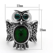 Load image into Gallery viewer, Womens Silver Owl Ring Emerald Green Anillo Para Mujer Stainless Steel Ring with Glass in Emerald - Jewelry Store by Erik Rayo
