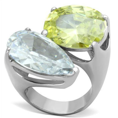 Womens Silver Ring High polished (no plating) 316L Stainless Steel Ring with AAA Grade CZ in Apple Green color TK1424 - Jewelry Store by Erik Rayo