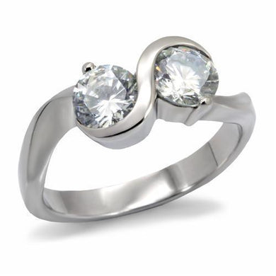 Womens Silver Ring High polished (no plating) 316L Stainless Steel Ring with AAA Grade CZ in Clear TK072 - ErikRayo.com