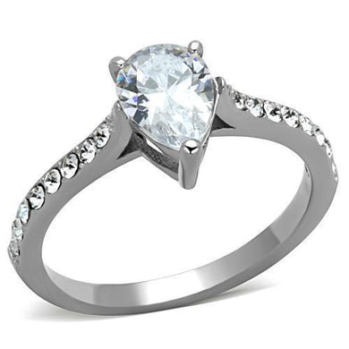 Womens Silver Ring High polished (no plating) 316L Stainless Steel Ring with AAA Grade CZ in Clear TK1337 - ErikRayo.com