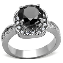 Load image into Gallery viewer, Silver Rings for Women High polished (no plating) Stainless Steel Ring with AAA Grade CZ in Black Diamond TK1322 - Jewelry Store by Erik Rayo
