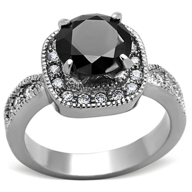 Silver Rings for Women High polished (no plating) Stainless Steel Ring with AAA Grade CZ in Black Diamond TK1322 - Jewelry Store by Erik Rayo