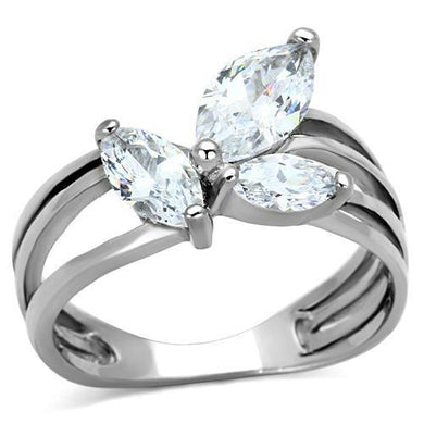 Silver Rings for Women High polished (no plating) Stainless Steel Ring with AAA Grade CZ in Clear TK1445 - Jewelry Store by Erik Rayo