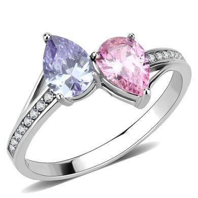 Silver Rings for Women Purple Pink Tear Drops Stainless Steel Ring with AAA Grade CZ in Multi Color - Jewelry Store by Erik Rayo