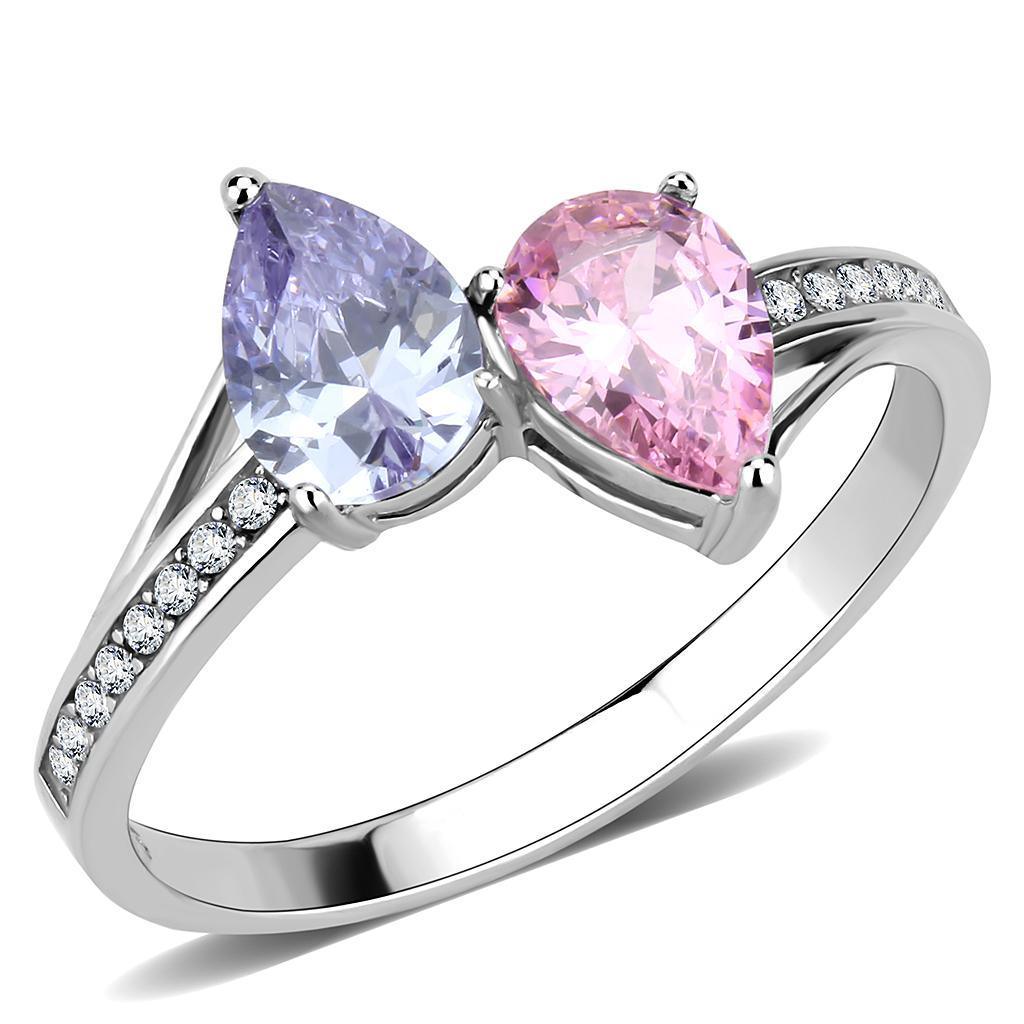Womens Silver Ring Purple Pink Tear Drops Stainless Steel Ring with AAA Grade CZ in Multi Color - ErikRayo.com