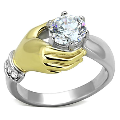 Silver Rings for Women Two-Tone IP Gold (Ion Plating) Stainless Steel Ring with AAA Grade CZ in Clear TK1324 - Jewelry Store by Erik Rayo