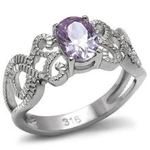 Load image into Gallery viewer, Womens Silver Rings High polished (no plating) 316L Stainless Steel Ring with AAA Grade CZ in Light Amethyst TK079 - Jewelry Store by Erik Rayo
