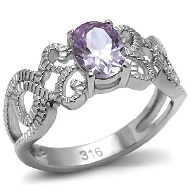 Womens Silver Rings High polished (no plating) 316L Stainless Steel Ring with AAA Grade CZ in Light Amethyst TK079 - Jewelry Store by Erik Rayo